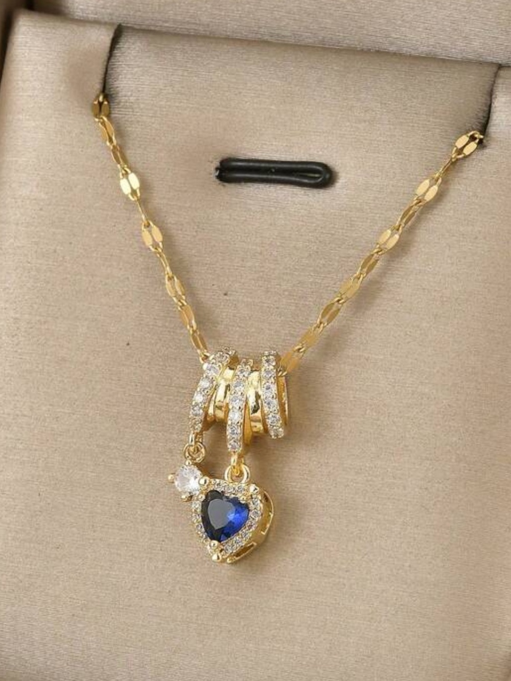 Gold-Plated Heart Pendant Necklace with Blue Crystal Accent